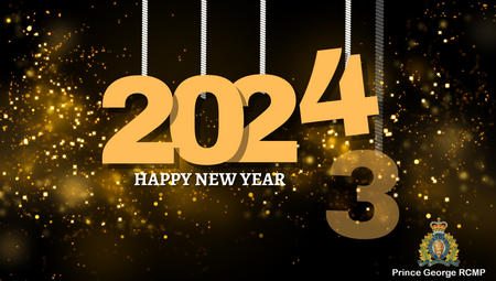 Image of numbers 2023 on a black background with the 3 fading into a 4 and the words "Happy New Year".