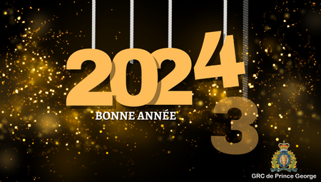 Image des chiffres 2023 sur fond noir avec le 3 se fondant dans un 4 et les mots « Bonne année »