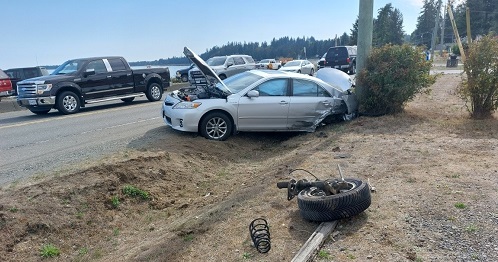 Vehicle collision scene in south Campbell River on September 16th, 2023